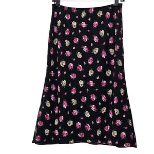 Express Floral Midi Skirt M Black Pink Rose Chiffon 90s‎ Y2K Fairy Whimsigoth